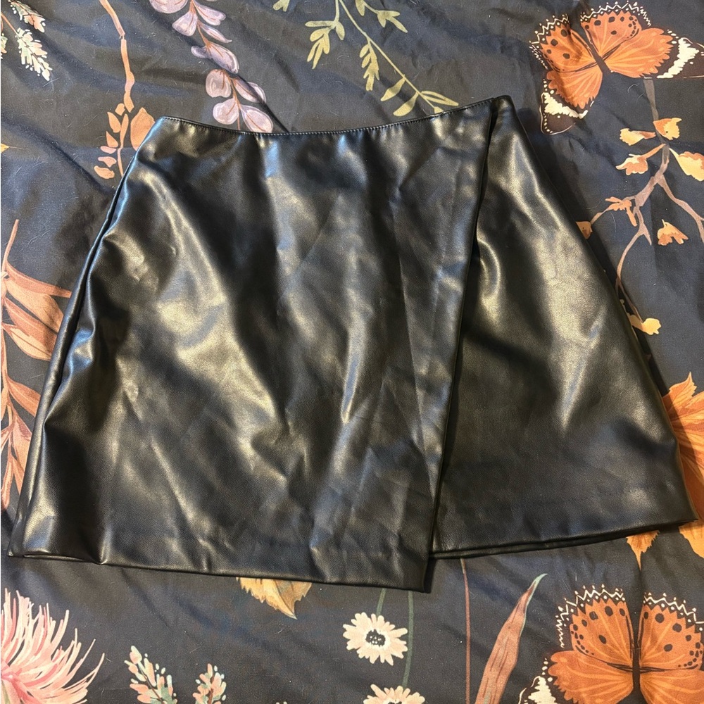 Abercrombie & Fitch Black Faux Leather Mini Wrap Skirt